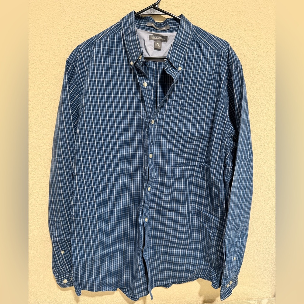 Eddie Bauer Navy Plaid Casual Shirt
